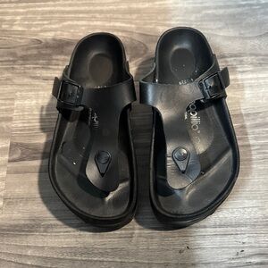 Birkenstock Papillio Gizeh Leather Platform Thing Sandals 36 Black
